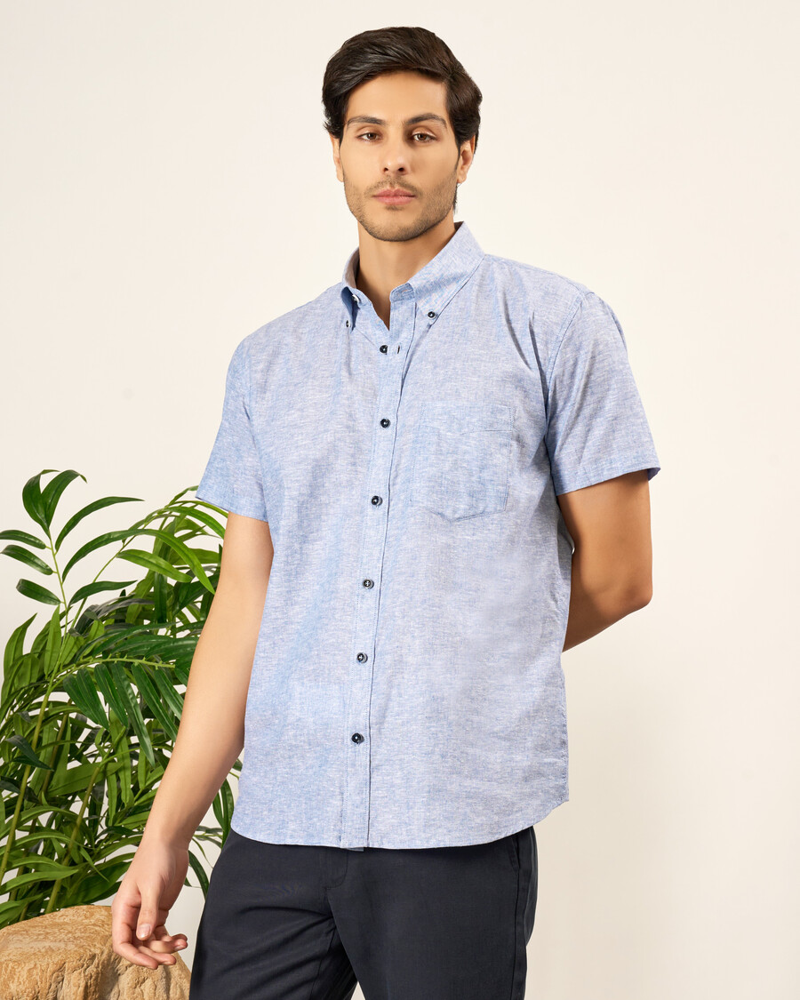 camisa de lino y algodón de corte estándar