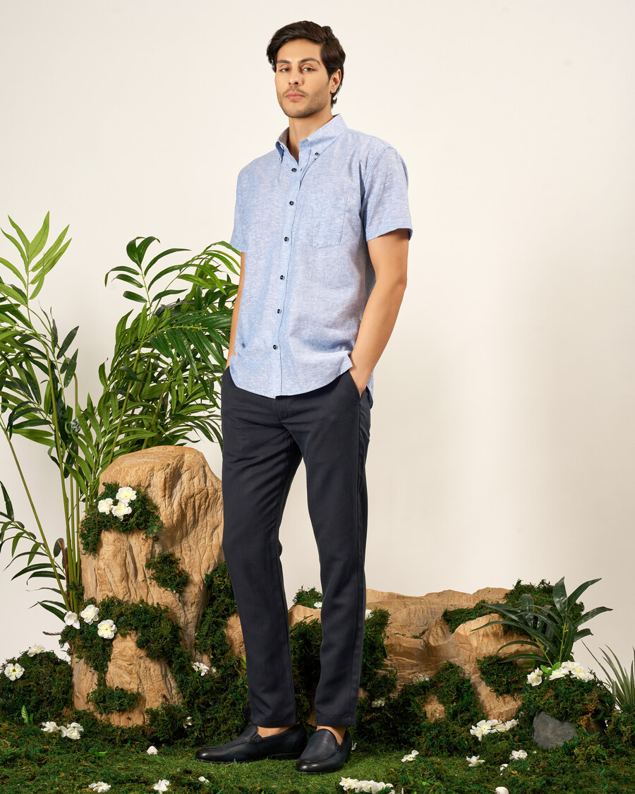 camisa de lino y algodón de corte estándar
