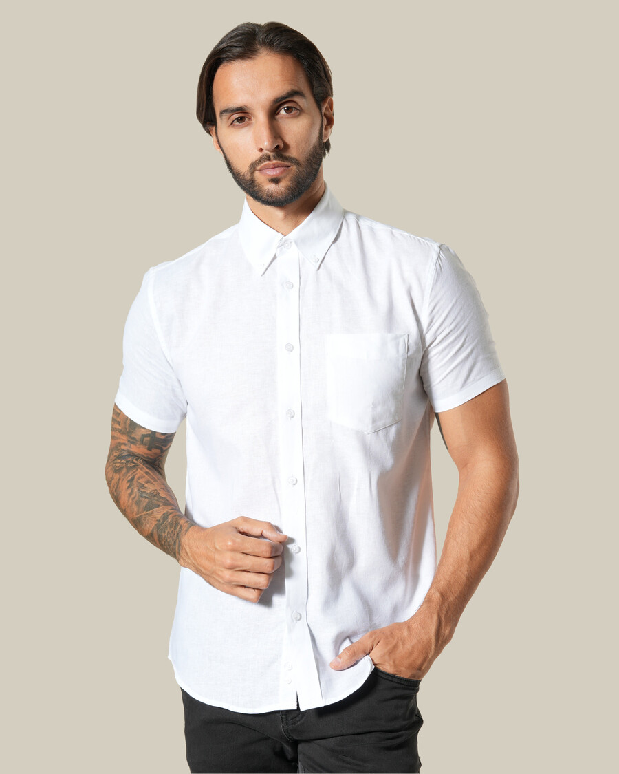 camisa de manga corta de lino liso