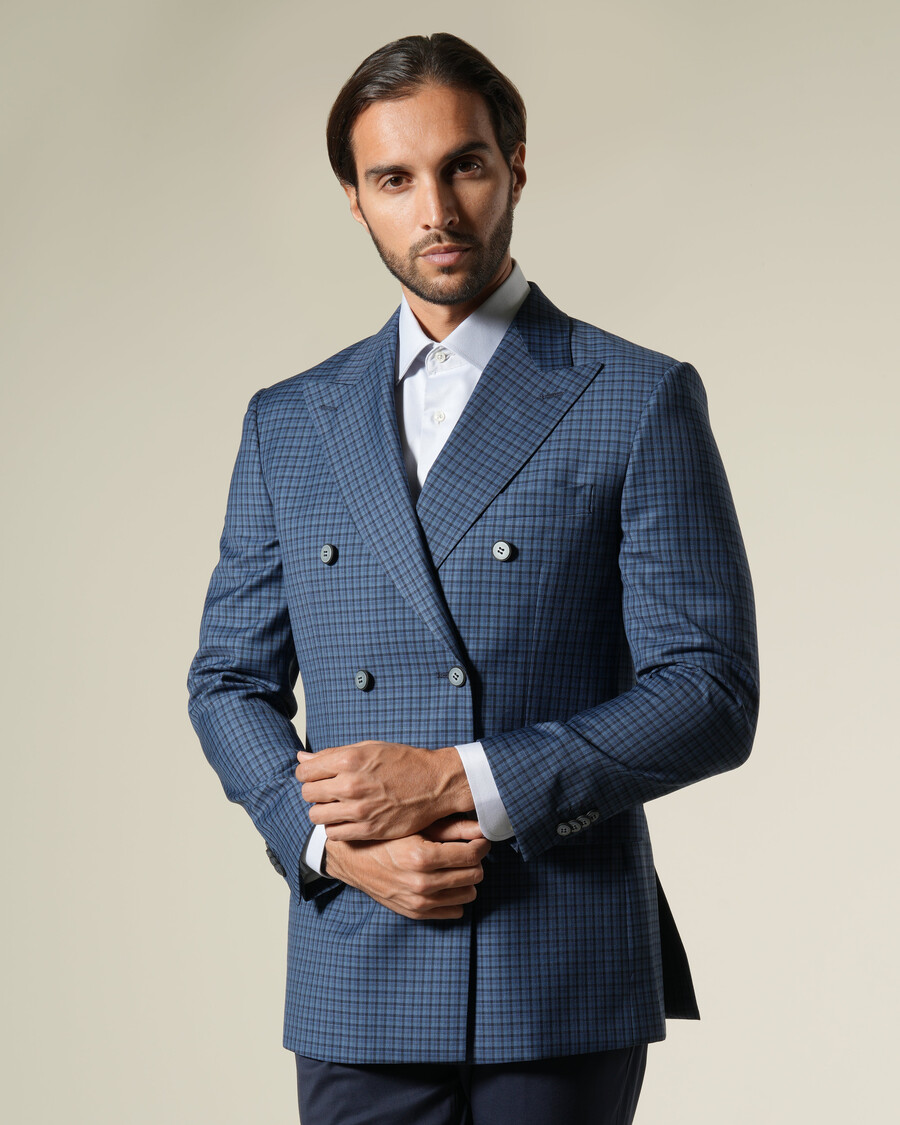 chaqueta de traje cruzada a cuadros