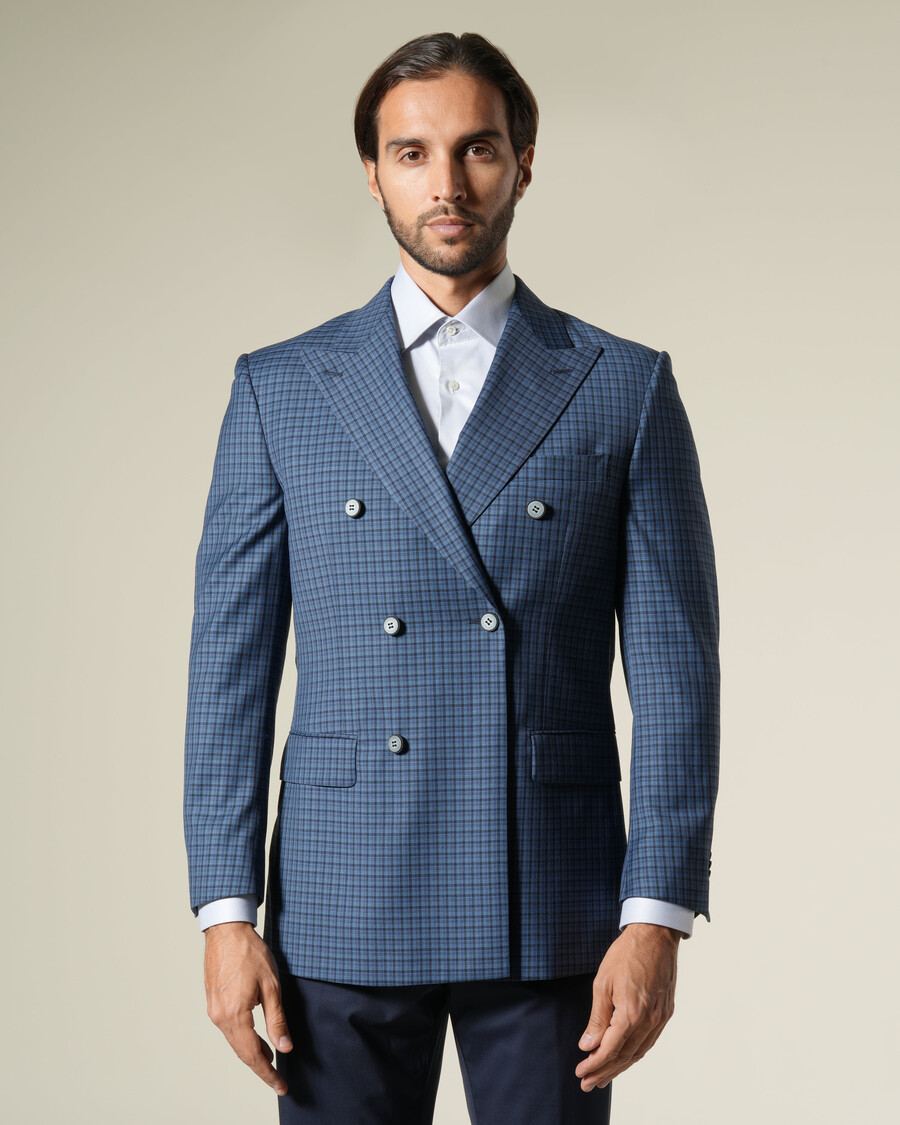 chaqueta de traje cruzada a cuadros