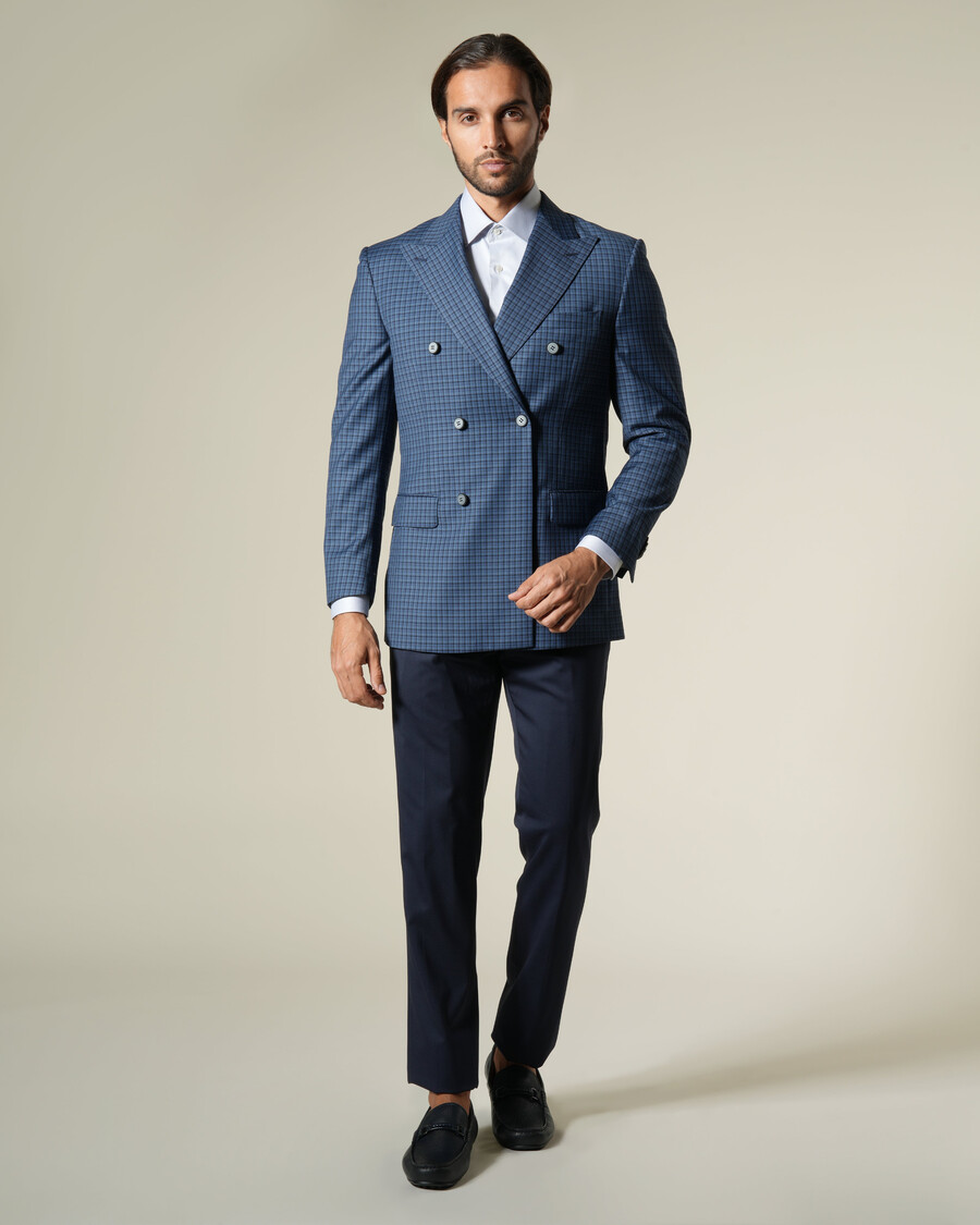 chaqueta de traje cruzada a cuadros