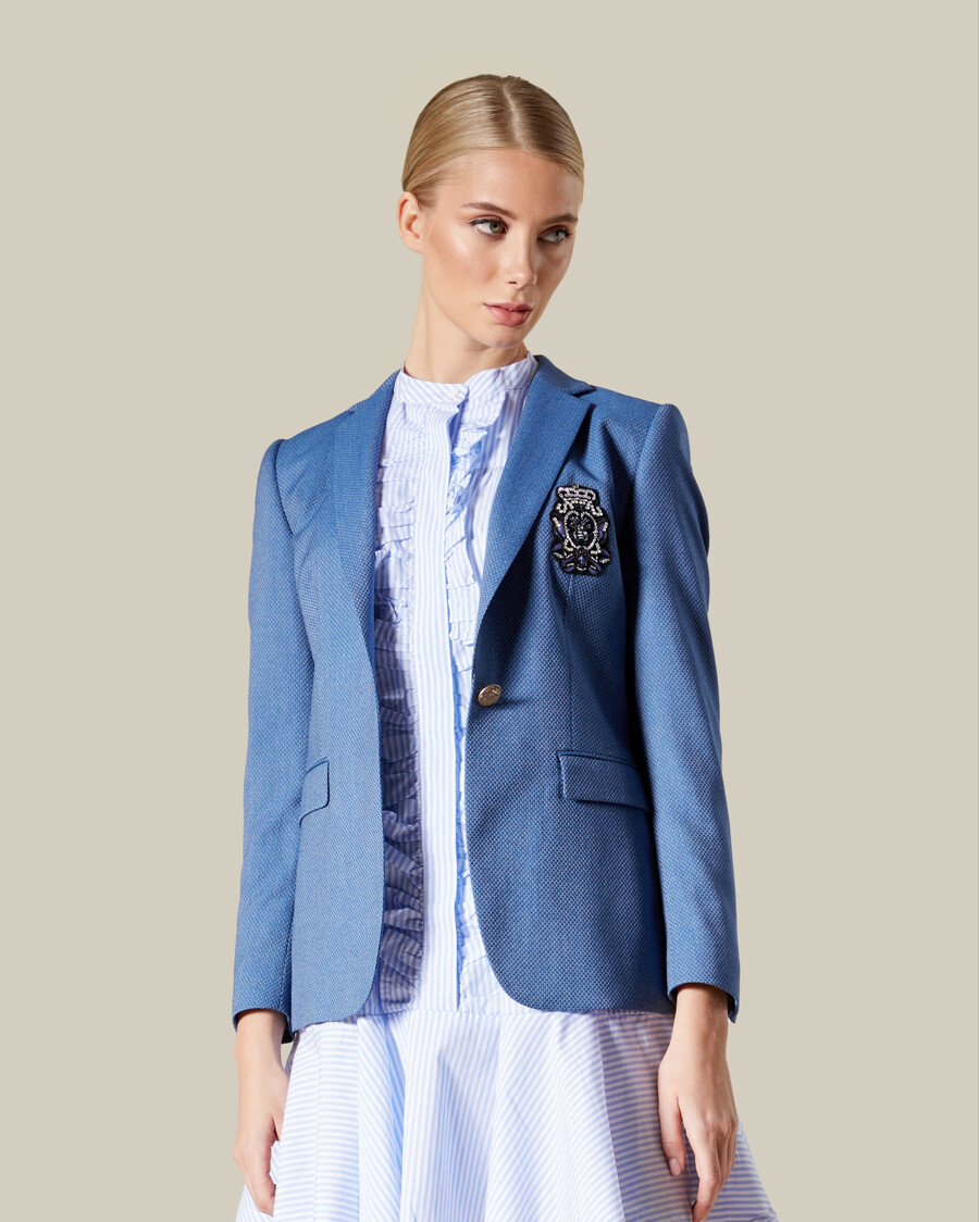 chaqueta de traje con parche de un solo botón