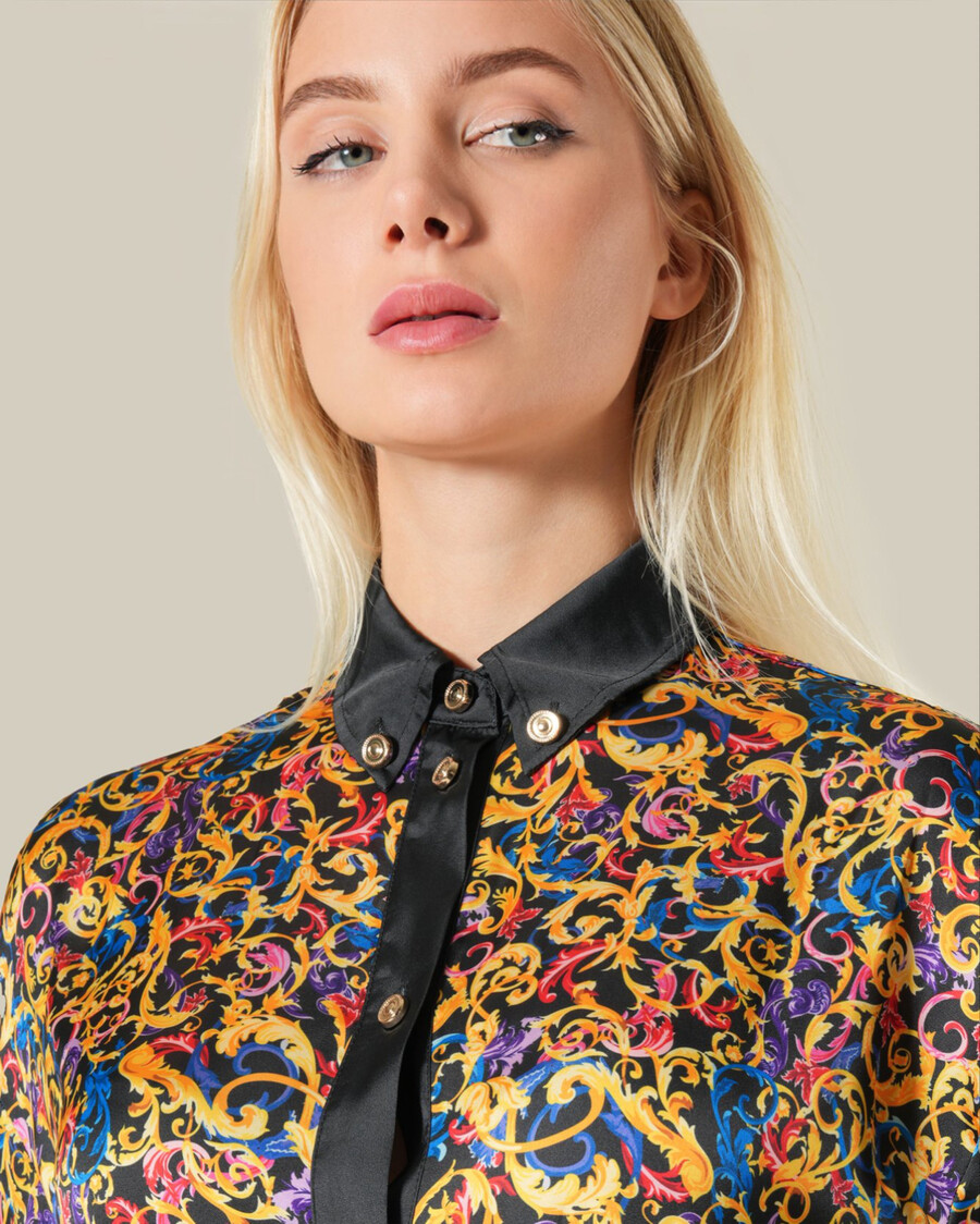 vestido camisero con estampado barroco multicolor