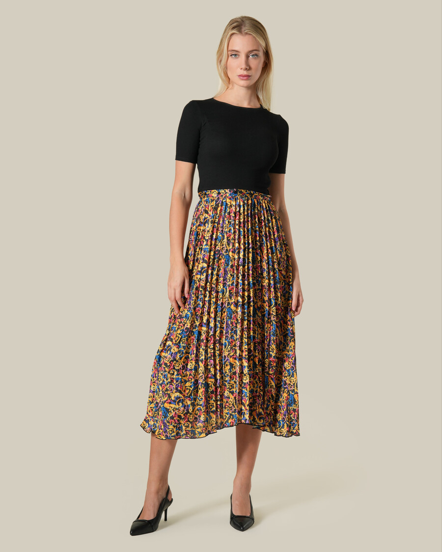 vestido midi plisado con estampado barroco multicolor