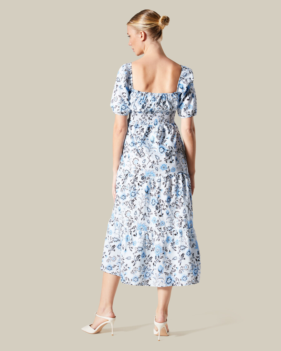 vestido midi floral escalonado