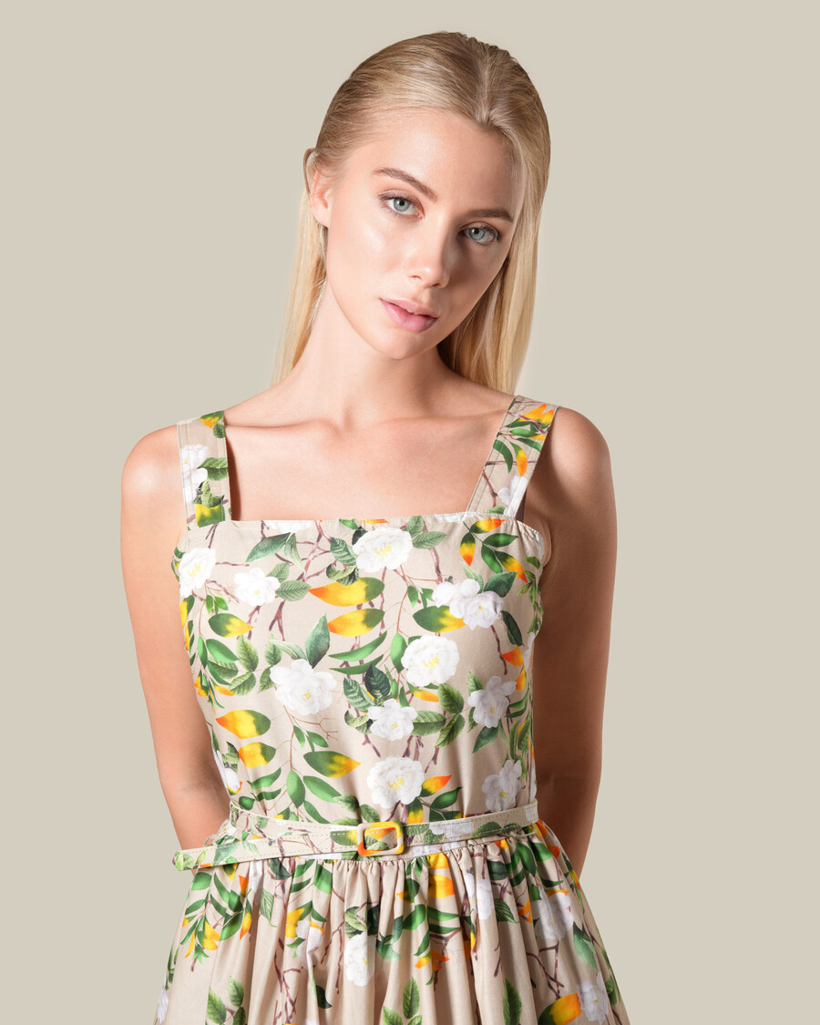 vestido de algodón sin mangas con estampado floral
