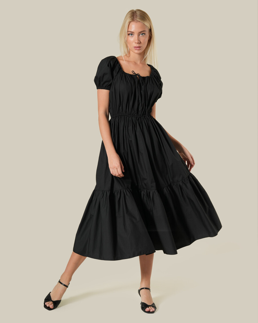 vestido midi de algodón con mangas abullonadas