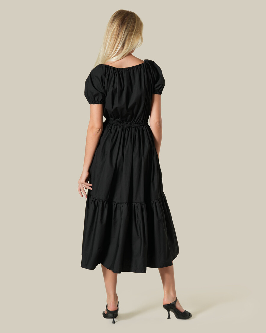 vestido midi de algodón con mangas abullonadas