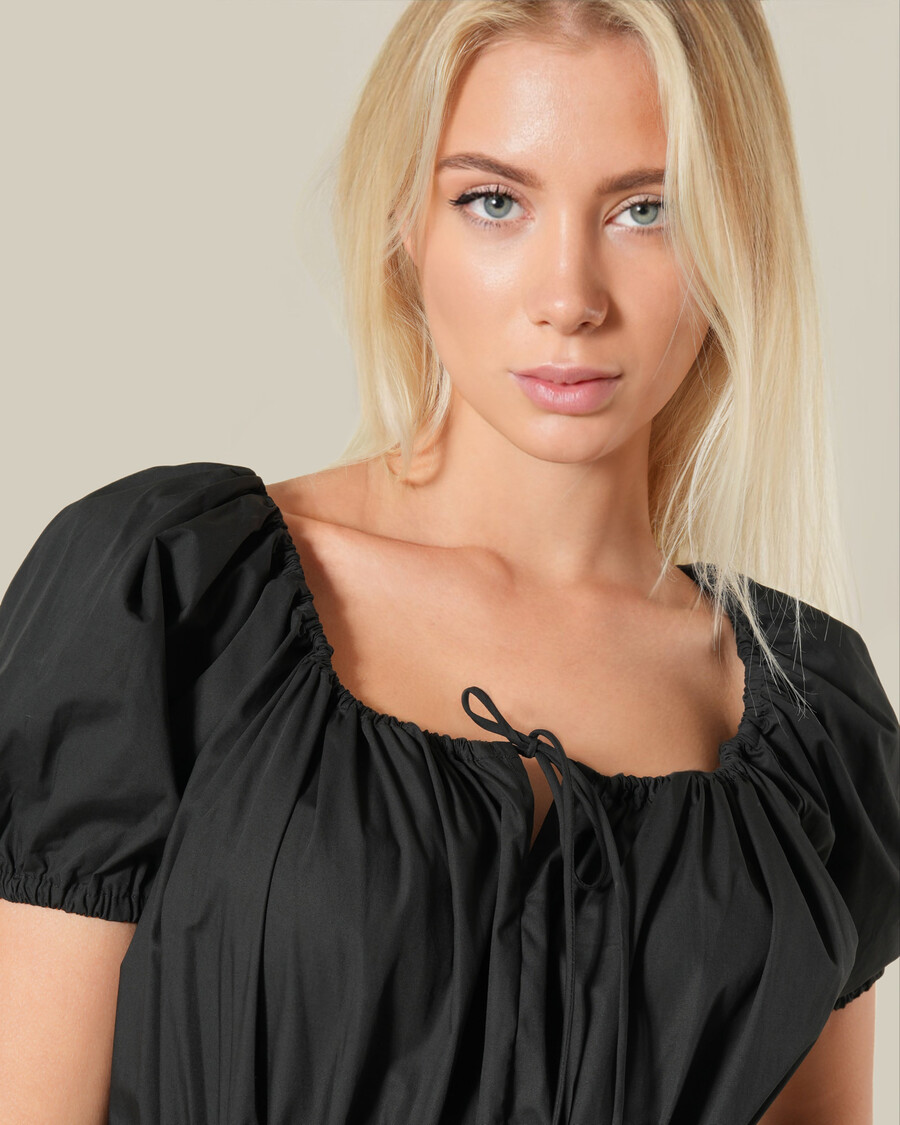 vestido midi de algodón con mangas abullonadas