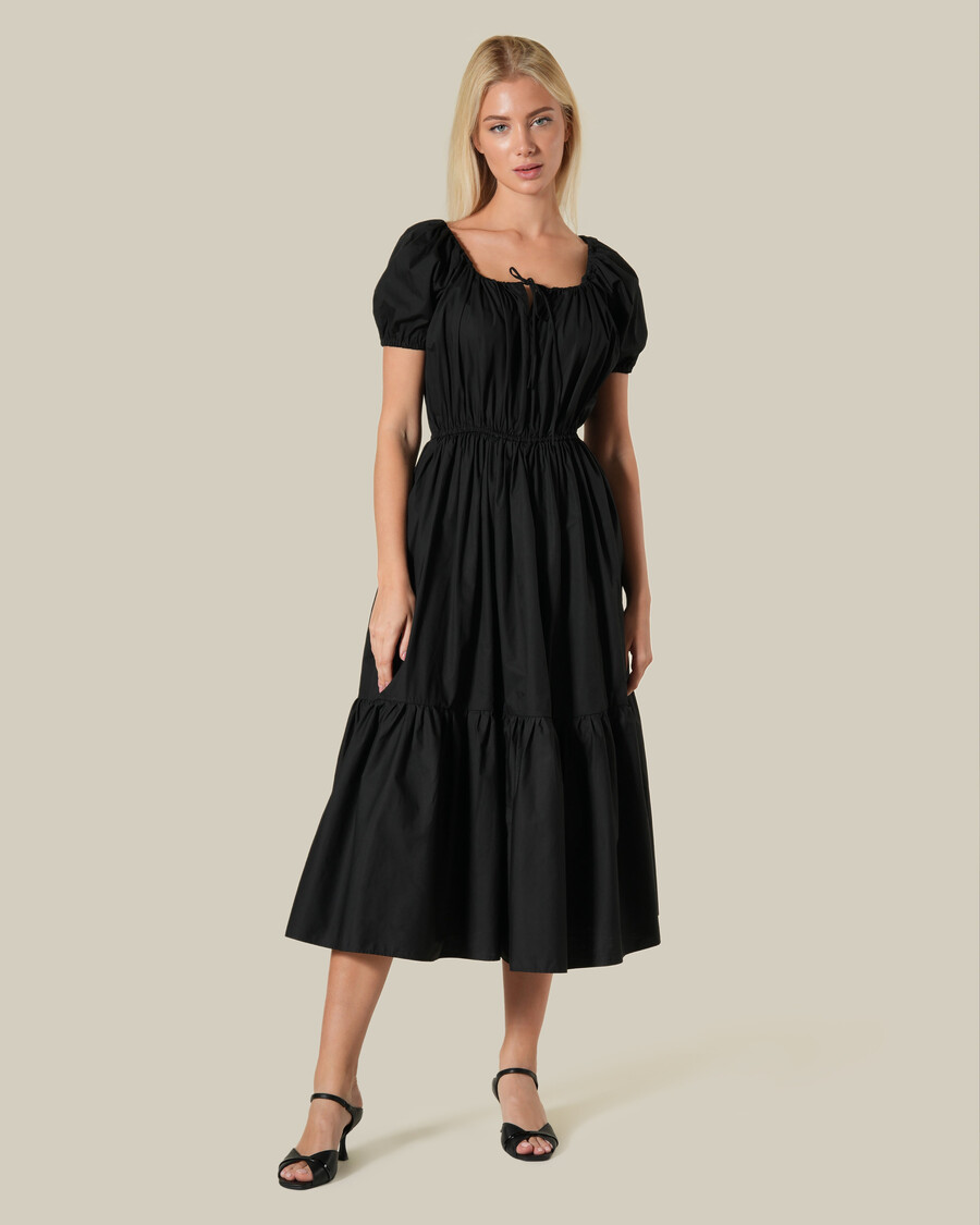 vestido midi de algodón con mangas abullonadas