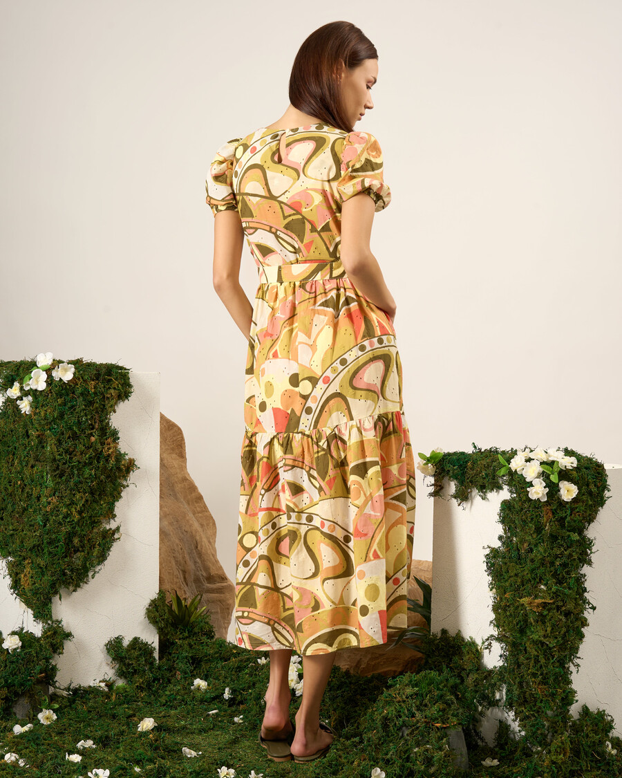 vestido de algodón con estampado de inspiración retro