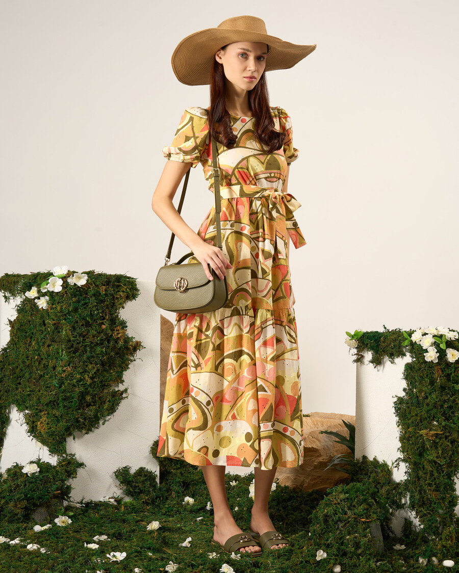 vestido de algodón con estampado de inspiración retro